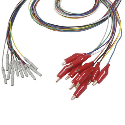 Din 1.5 مللي متر نمط المنتزع مع الغلاف الخارجي الناعم مشبك التمساح أقطاب EEG مطلية بالذهب EEG EMG أسلاك الرصاص الكهربائي
