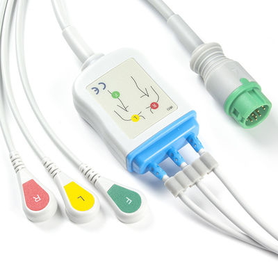 Mindray Datascope 040-000966-00 EA6232A كابلات ECG وأسلاك الرصاص 12pin موصل ECG كابل 3 الرصاص IEC المفاجئة