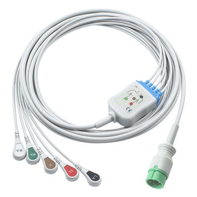 الرمادي متوافق IVY 5Lead كابل ECG AHA Snap 1m 3.0 قطر