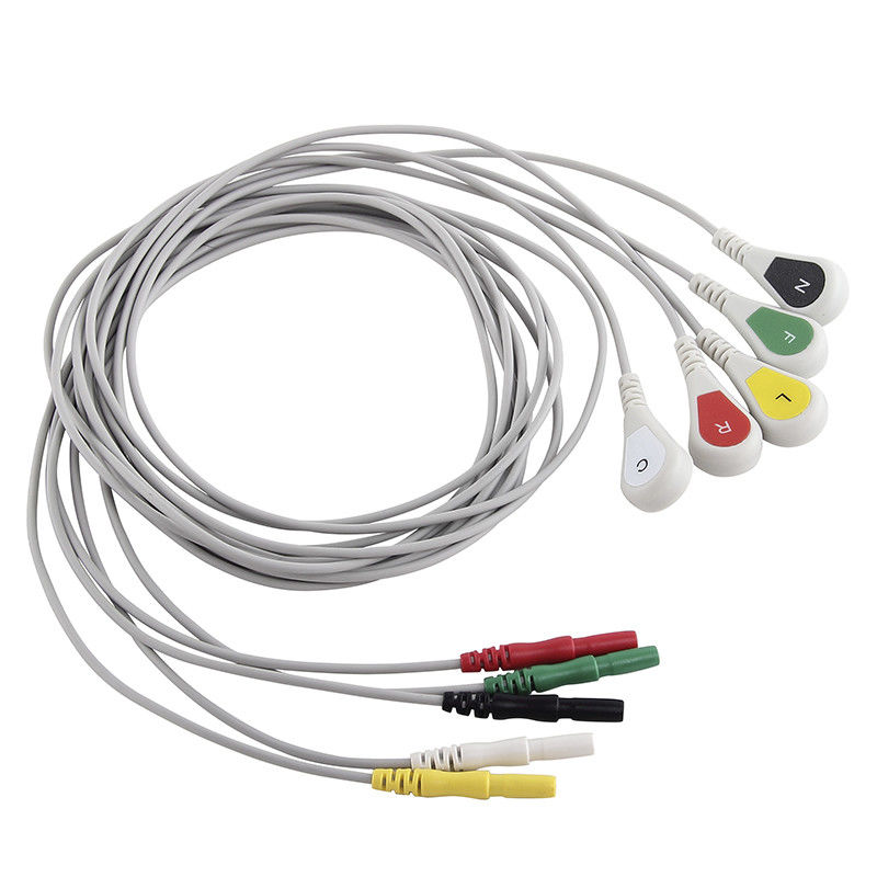 كابل تخطيط القلب الطبي 5 رصاصي Din 1.5 AAMI 6pin Holter ECG Cable و Leadwire for Holer Recorder