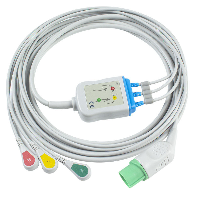 Mindray Datascope 040-000966-00 EA6232A كابلات ECG وأسلاك الرصاص 12pin موصل ECG كابل 3 الرصاص IEC المفاجئة