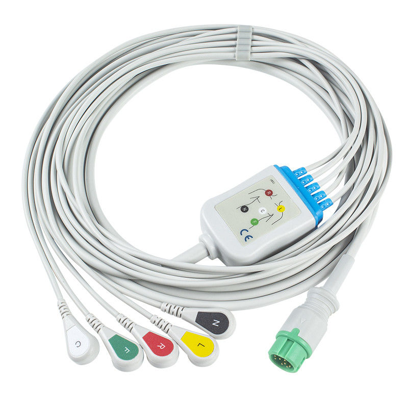 Mindray Datascope 040-000963-00 EA6252B كابلات ECG وأسلاك الرصاص 12pin موصل ECG كابل 5 الرصاص IEC المفاجئة