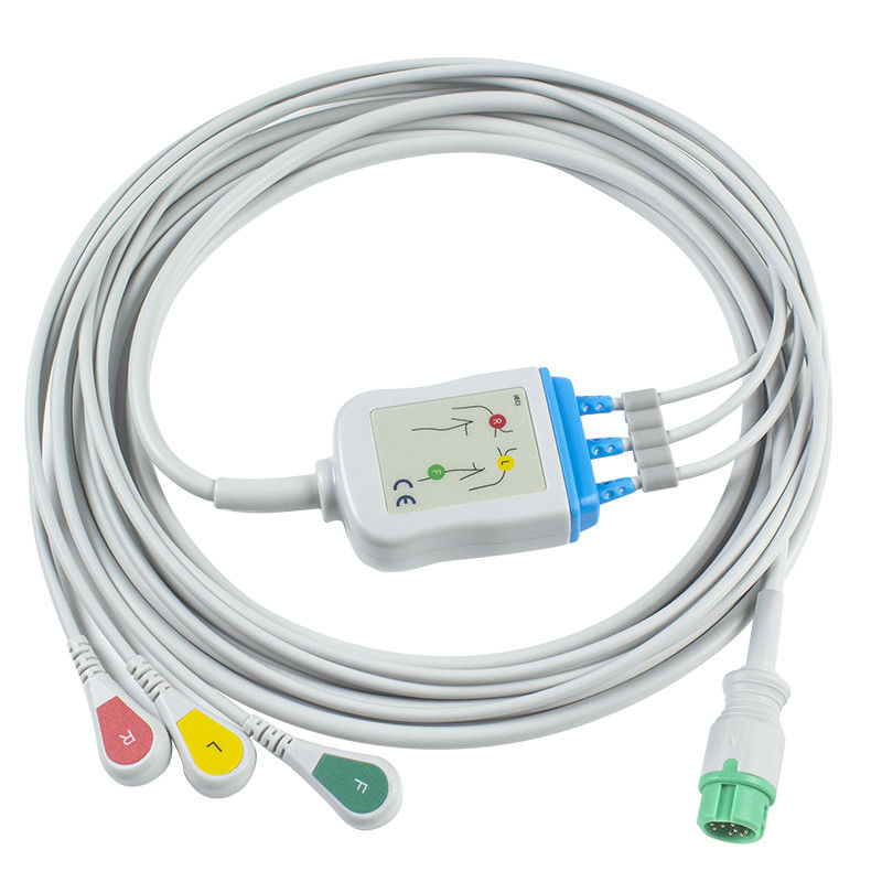 Nihon Kohden ECG Cables و Leadwires CB-72353P 11pin OEC-6102A Connector ECG Cable 3 Lead IEC snap