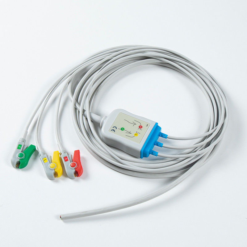 1m 3.0 قطر كابل ECG شبه مكتمل 3Lead IEC Grabber بدون رابط مع 24 شهرًا من عمر الاحتفاظ
