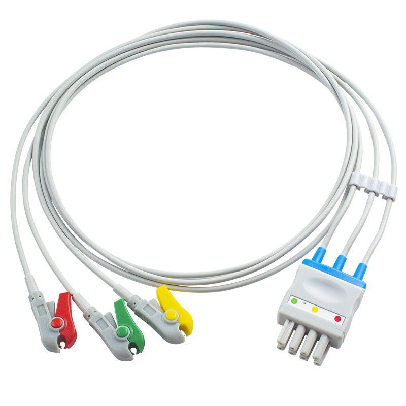 Nihon Kohden ECG Cable BR-906P BR-903PA K911A Set 3 Lead Grabber Clip to Dual 4 Pin Connector