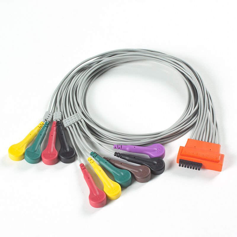 كابل هولتر لتخطيط القلب ذو 10 أطراف متوافق مع Cardioline TouchECG HD+ مصنوع من مادة TPU وترميز ألوان IEC