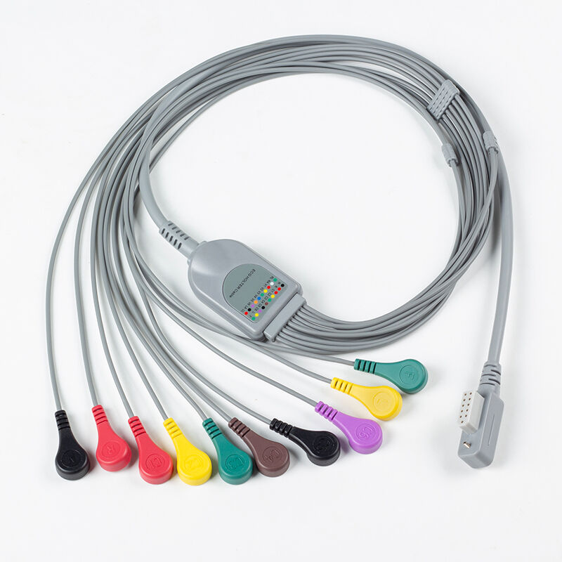 كابلات تخطيط القلب الكهربائي (ECG EKG) Holter من JincoMed 10 Lead MIC-12H-3 MIC-12H-3S MIC-12H-3L MIC-12H-3G، كابل تخطيط القلب الكهربائي (ECG EKG) Holter بـ 11 سنًا وأسلاك توصيل